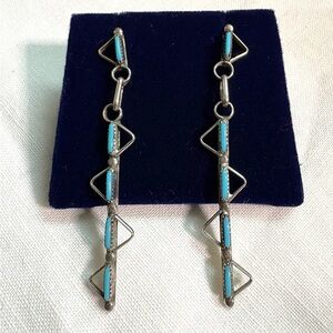 Funky Turquoise and Sterling Silver Geometric Dangle Earrings